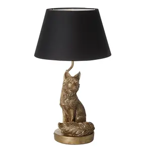 Luminosa Fox Base & Shade Table Lamp Vintage Gold Paint & Black Fabric