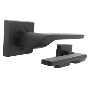 UNO-2 Door Handle Matt Black Lever on Square Rose Internal Latch Wooden Doors Handles