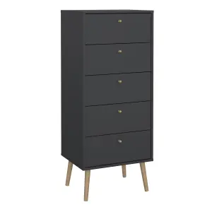 Cumbria Narrow Chest with 5 Drawers (Black)