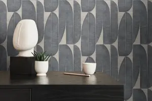 Galerie Welcome Home Black Geometric Leaf Wallpaper