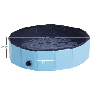 PawHut Pet Paddling Pool Cat Dog Indoor/ Outdoor Foldable 80cm Diameter Blue