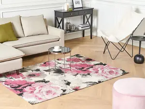 Cotton Area Rug Floral Motif 140 x 200 cm Pink EJAZ