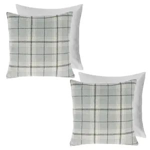 2 Pack Woven Check Filled Cushion Covers, Grey - 45x45cm