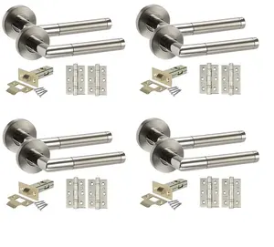 Golden Grace Mitred Style Chrome Door Handles, Duo Finish, 4 Sets with Ball Bearing Hinges and 64mm Tubular Latch