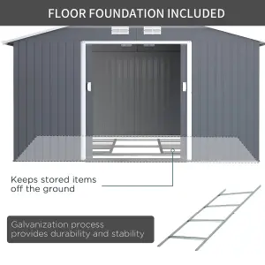 Outsunny 13 X 11ft Outdoor Garden Storage Shed 2 Doors Galvanised Metal Grey