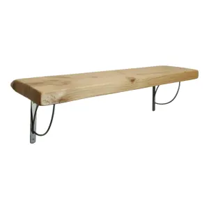 Solid Wood Handmade Rustical Shelf Primed 175mm 7 inch with Silver Metal Bracket TRAMP Length of 180cm