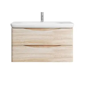 Eden 900mm Wall Hung Vanity Unit in Light Oak & Link Resin Basin