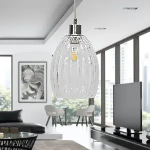 First Choice Lighting Birch Clear Fluted Glass with Chrome Pendant Fitting