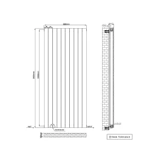 Rinse Bathrooms Vertical Radiators 1600x680mm Flat Panel Column Designer Radiator Black Double Radiators Central Heating