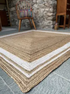 KHIDAKEE Square Border Beige Rug Woven with - Jute - L150 x W150 - Natural