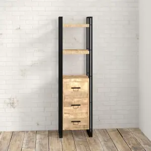 Kingwood Upcycled Industrial Metal And Wood 3 Drawers Slim Bookcase