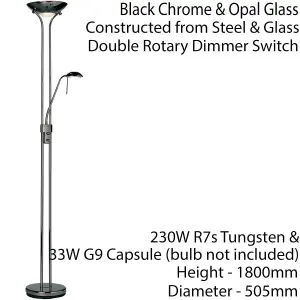 Mother & Child Floor Lamp Black Chrome 1.8m Twin Light Dimmer Flexible Reading