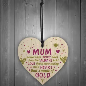 Red Ocean MUM PLAQUE Mothers Day Gift Wooden Heart Thank You Gift Love Sign Gift For Mum Birthday Keepsake