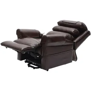 Dual Motor Rise and Recline Armchair - Waterfall Pillow - Chestnut PU Leather