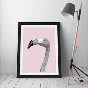 Flamingo Black And White Yellow - Single Picture Frame Painting on Canvas Black / 64cm H x 47cm W x 2cm D