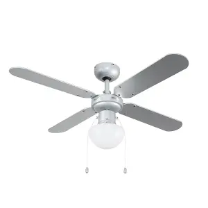 ValueLights 42" Grey Ceiling Fan With Frosted Glass Light Shade Reversible Blades And Remote Control