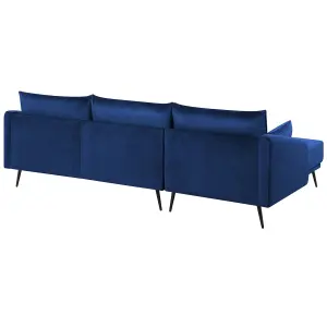 Corner Sofa with LED VARDE Navy Blue Velvet Right Hand