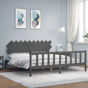 Berkfield Bed Frame with Headboard Grey 200x200 cm Solid Wood