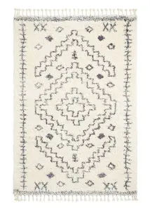 Ivory Grey Shaggy Kilim Modern Moroccan Easy to Clean Geometric Rug For Dining Room -80cm X 150cm