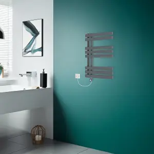 Rinse Bathrooms WiFi Thermostatic Electric Bathroom Heated Towel Rail Radiator with Timer D Shape Tube 800x600mm Sand Grey