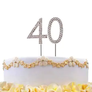 40  Silver Diamond Sparkley CakeTopper Number Year For Birthday Anniversary Party Decorations