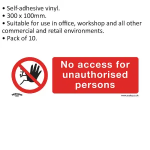 10 Pack of NO ACCESS Health & Safety Self-Adhesive Signs - 300x100mm Warning Stickers