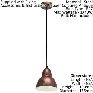 Hanging Ceiling Pendant Light Antique Copper Industrial Shade 1 x 40W E27 Bulb