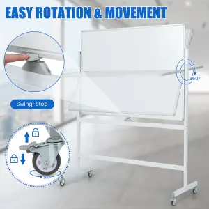 Costway Double Sided Magnetic Whiteboard Adjustable Mobile Revolving Board with Magnets