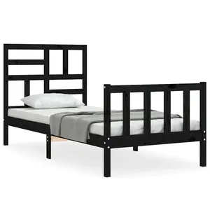 Berkfield Bed Frame with Headboard Black Single Solid Wood