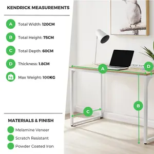 Furniturebox UK Kendrick Oak Effect Desk 120cm for Home Working Study Gaming Office Desk. Elegant White Leg Melamine Desk