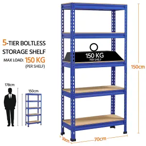 Yaheetech Blue Metal 5 Tiers Boltless Storage Shelf for Warehouse Home