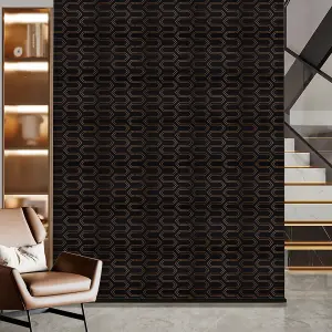 Black Wallpaper Non Woven Fabric Geometric Patterned Wallpaper, Non Self Adhesive Wall Covering Paper, 0.48m² Coverage