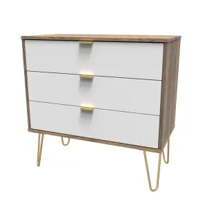 Linear Ready assembled Matt white dark oak effect 3 Drawer Chest of drawers (H)695mm (W)765mm (D)415mm