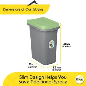 Home Centre Plastic Lift Top Lid Waste Bin Kitchen School 15 Litre Green-Grey