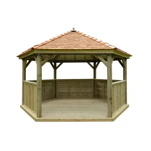 Forest Garden Hexagonal Gazebo with Cedar roof, (W)4.9m (D)4.24m with Floor included