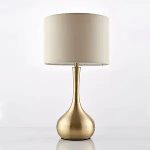 Touch Dimmer Table Lamp Brass & Taupe Shade Modern Metal Bedside Reading Light