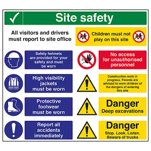 SITE SAFETY Multi Hazard Safety Sign - 1mm Rigid Plastic 600x450mm