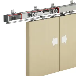 DecorAndDecor Double  Symmetric Synchronised Sliding Door Gear Kit - 120Kg Max Door - 2400mm Track - One Way Soft Close