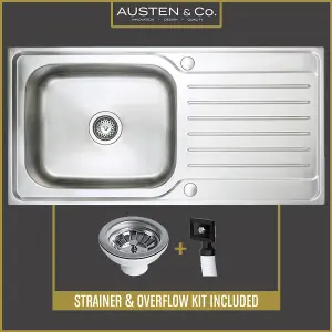 Austen & Co. Florenzo Large Stainless Steel Inset Reversible Single Bowl Kitchen Sink With Drainer, Lifetime Guarantee