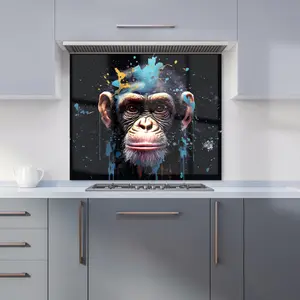 Monkey Face Splashart with Blue Premium Glass Kitchen Splashback W700mm x H650mm