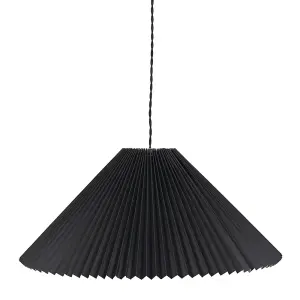 ValueLights Akira Black Hanging Pendant Ceiling Light with Pleated Lampshade - LED Bulb Included