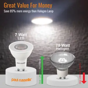 paul russells LED GU10 Light Bulb, 7W 700 Lumens, 75w Equivalent, 2700K Warm White, Ceiling Spotlights, Pack of 6