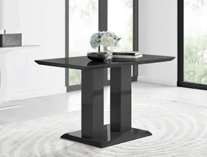 Furniturebox Imperia 4 Modern Black High Gloss Dining Table and 4 Cappuccino Gold Leg Milan Chairs