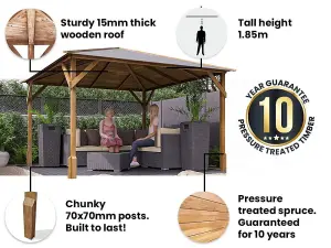 Dunster House Wooden Gazebo Kit Louvre Wall 3m x 3m Pressure Treated Garden Shelter Roof Shingles Utopia