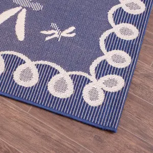 Blue Outdoor Rug, Animal Bordered Stain-Resistant Rug For Patio Decks Garden, 15mm Modern Outdoor Rug- 80cm X 150cm