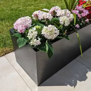 100cm Zinc Silver & Black Textured Trough Planter