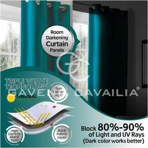 GC GAVENO CAVAILIA Teal Blackout Eyelet Curtains 66x72 Inches 80-90% Black Out Thermal Ring Top Curtain Pair Window