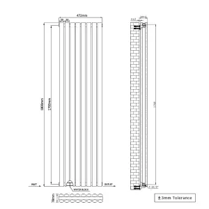 Right Radiators 1800x472mm Vertical Double Oval Column Designer Radiator White