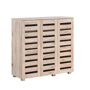 Euston Modern Sanremo Oak 3 Door 5 Tier Shoe Cabinet