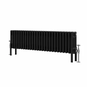 Right Radiators 300x1190 mm Horizontal Traditional 4 Column Cast Iron Style Radiator Black